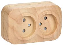 Розетка без заземления накладная IEK Glory РСш22-2-ХС 2-м. шторки сосна картинка